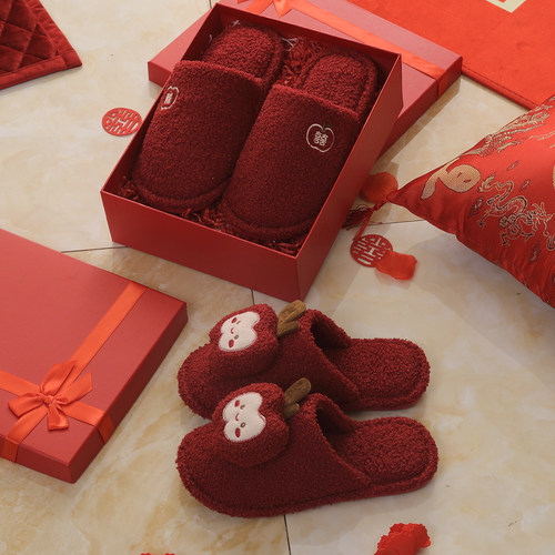 红色拖鞋结婚一对冬季喜庆新婚