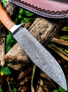 刀具直刀防身分割刀大马士革钢刀木柄刀高硬度刀战术刀水果刀切肉