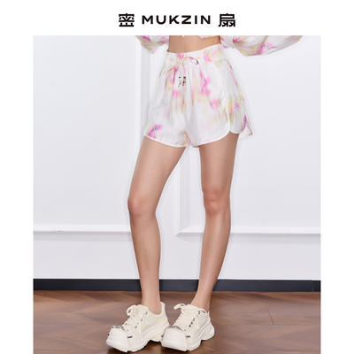 密扇夏季女国风印花短裤五分裤