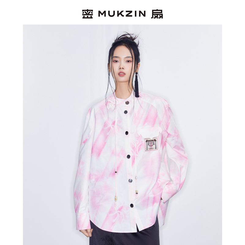 【张颜齐同款】密扇2025新款春鸣序系列印染衬衣时尚无领长袖衬衫