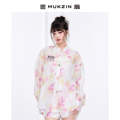 密扇夏女新夏赋系列花色国风衬衫