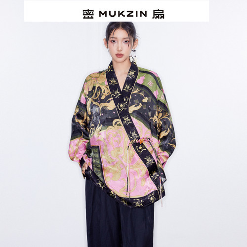 【刘恋同款】密扇2025春季新款[扶苏]中式复古宽松交领印花衬衫女