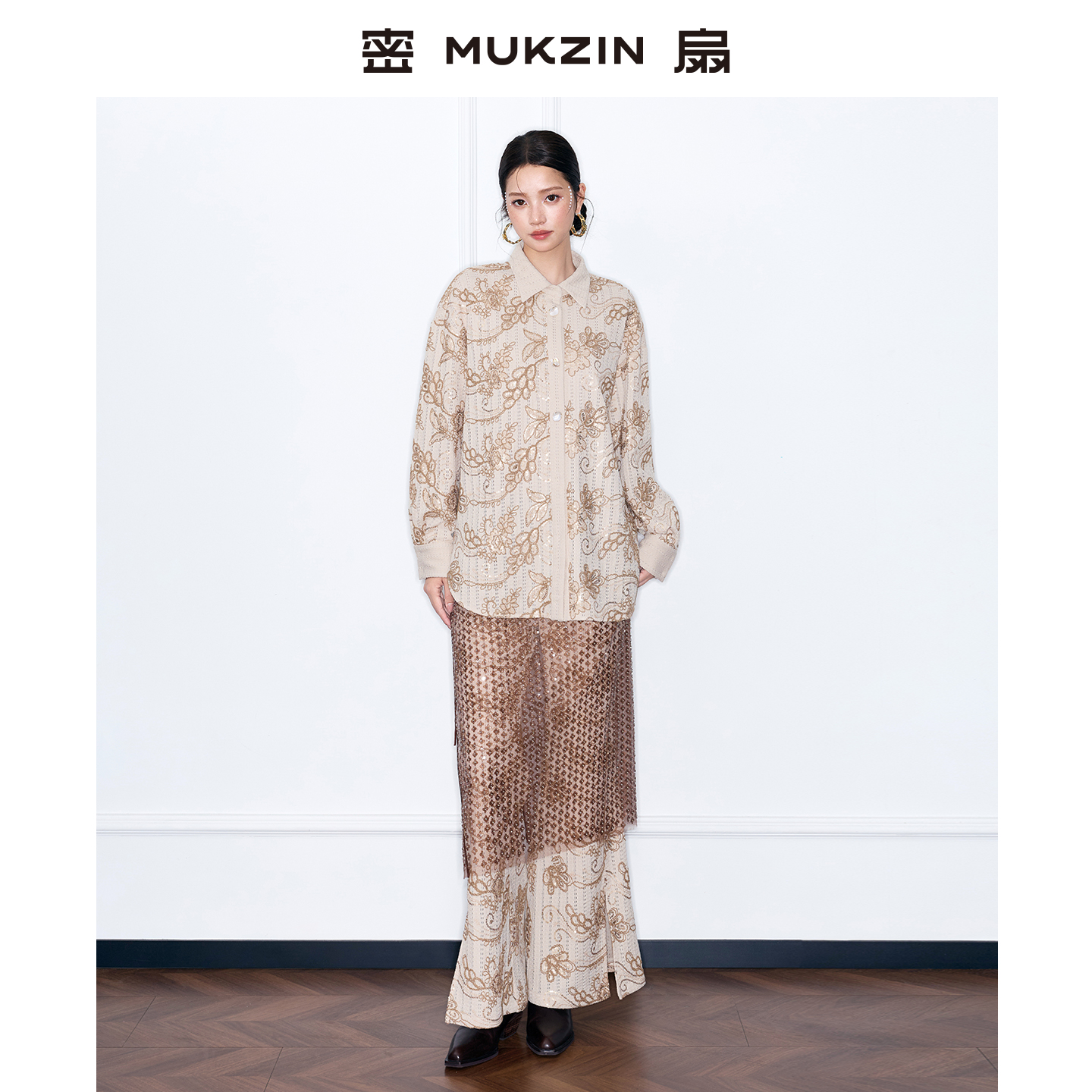 新中式刺绣长袖衬衫套装