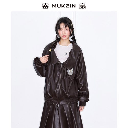 复古宽松设计感大翻领棕色外套