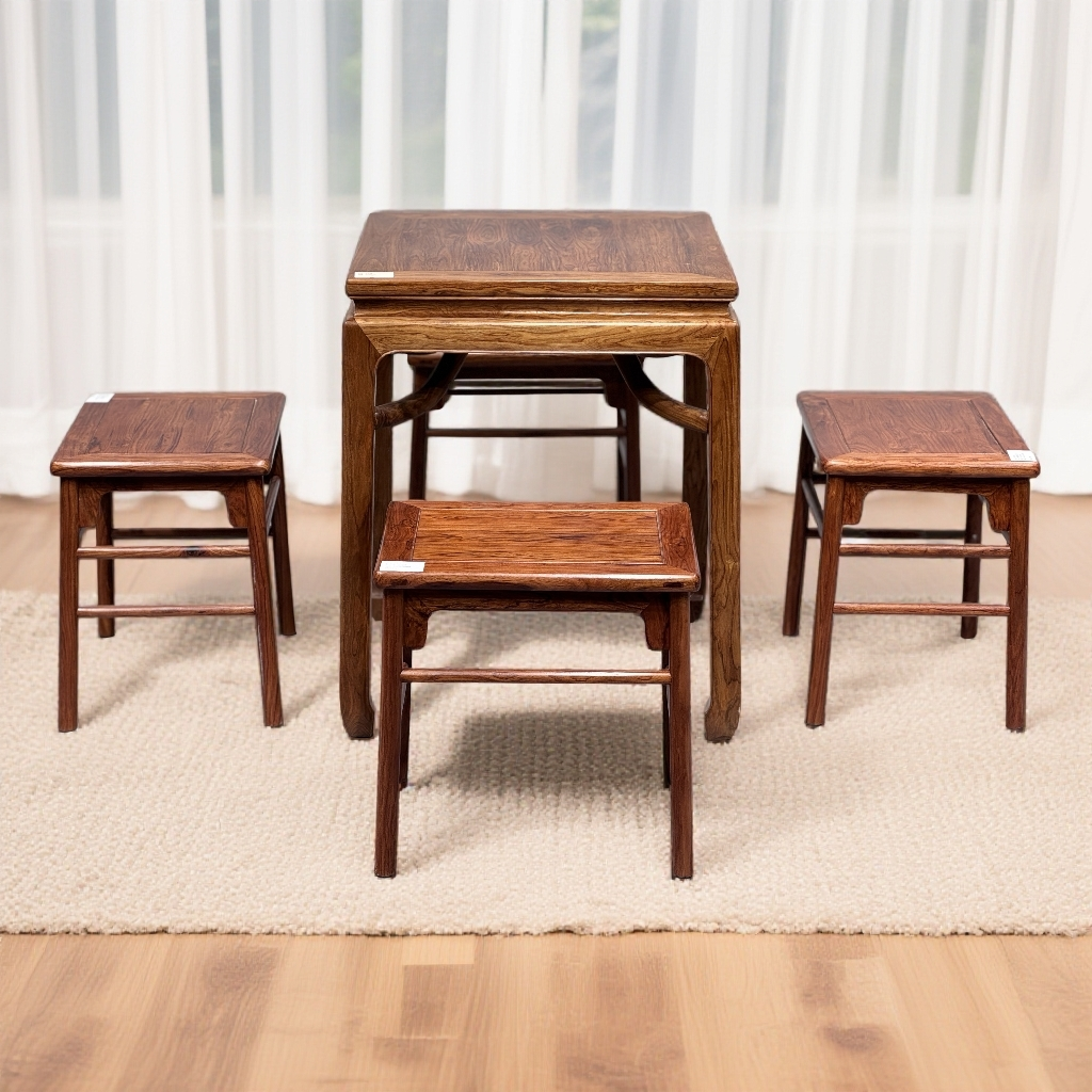 海南黄花梨休闲桌五件套红木家具八仙桌棋牌桌新中式四方形餐饭桌