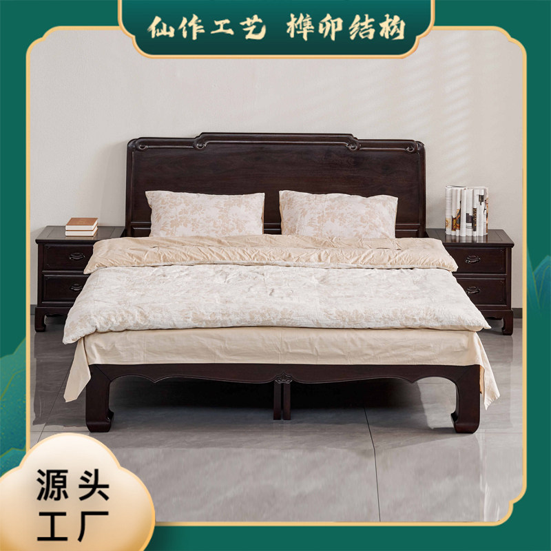 赞比亚紫檀五福高低床红木实木床原木1米8主卧双人床带床头柜主卧
