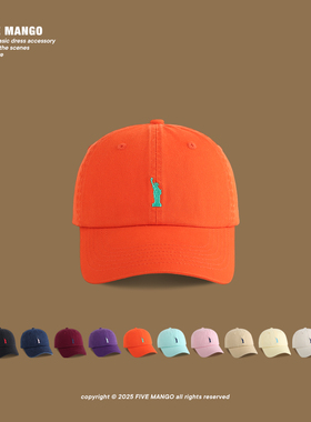 韩版ins时尚自由女神刺绣鸭舌帽2025新款四季橙色显白棒球帽男女