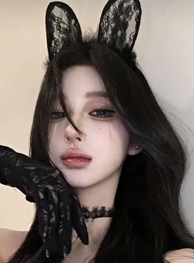 黑色蕾丝猫耳朵发箍性感猫咪兔耳朵头箍圣诞节装饰万圣节发饰