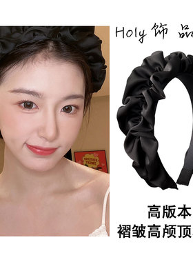 黑色褶皱发箍高颅顶显脸小洗脸头箍发卡网红2022年新款高级感女款