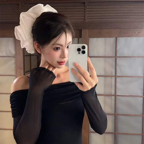 夏季白色超大双层褶皱大肠发圈女