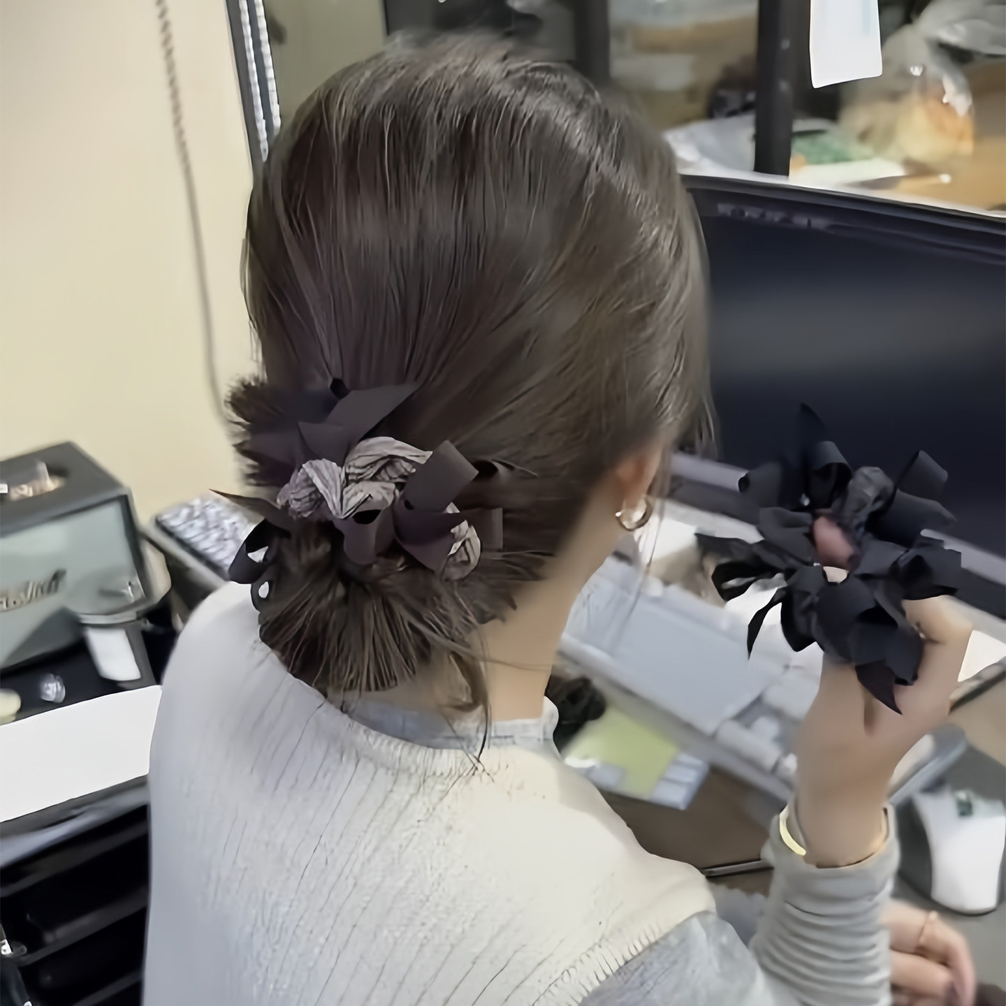 东大门蝴蝶结编织发圈丸子头头绳