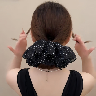 半圆波点裙摆褶皱扎马尾大肠发圈女2025新款韩系巨好看肥肠头绳女