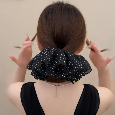 半圆波点裙摆褶皱扎马尾大肠发圈女2025新款韩系巨好看肥肠头绳女