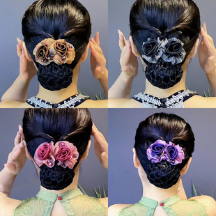 2025年新款高端头花女网兜丸子头发网女工作职业发夹头饰盘发神器
