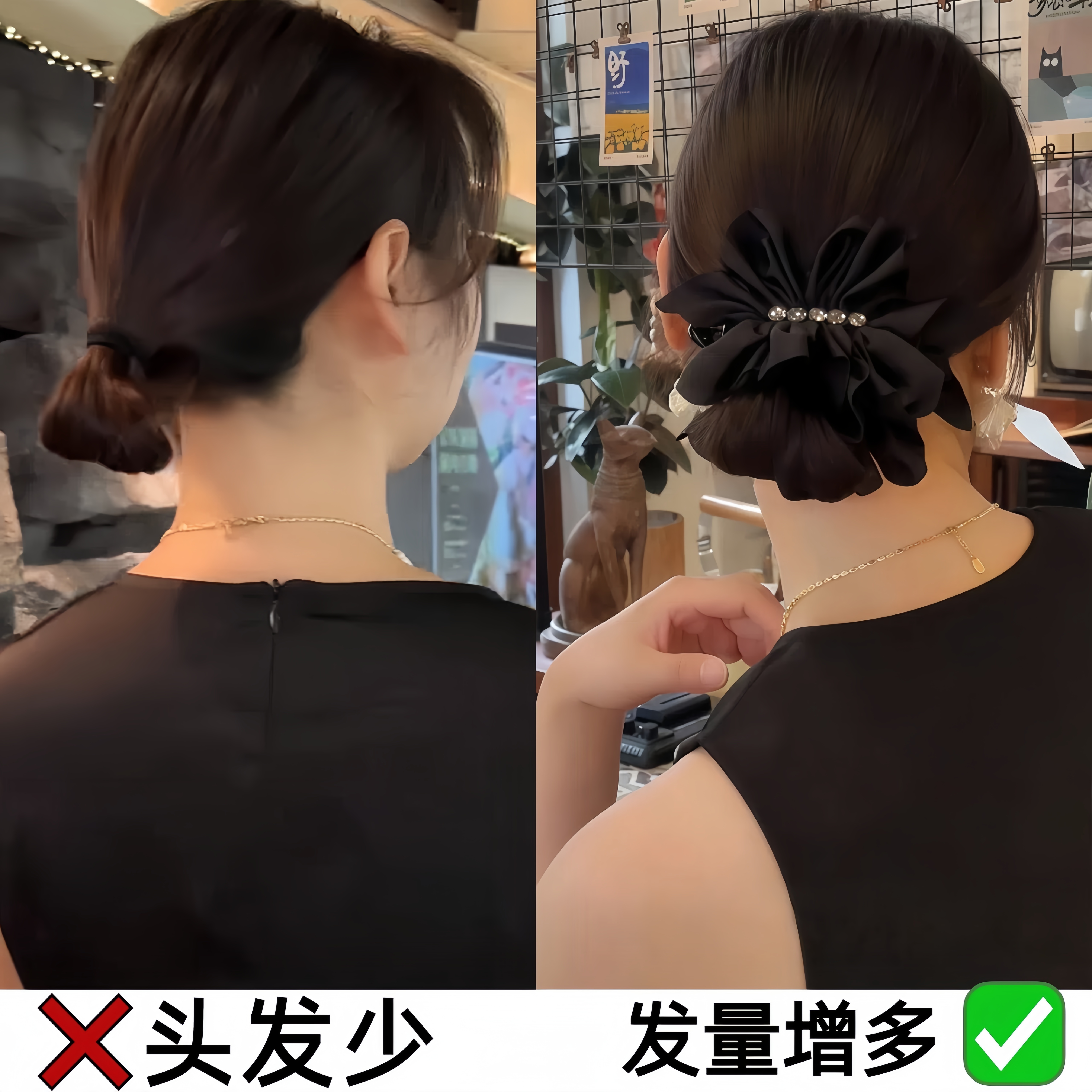 黑色缎面轻奢蝴蝶结抓夹女香蕉夹竖夹头饰饱满后脑勺丸子头发夹