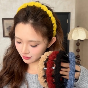 秋冬好看的羊羔毛绒发箍女款日常外戴2025新款高颅顶头箍发卡头饰