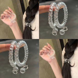 夏天戴手腕上的透明电话线发圈头绳手链两用扎头发小皮筋发绳女