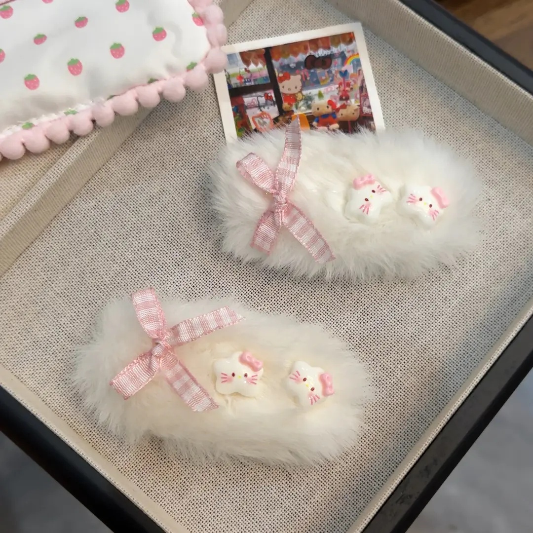 秋冬侧边可爱猫咪毛绒发夹边夹