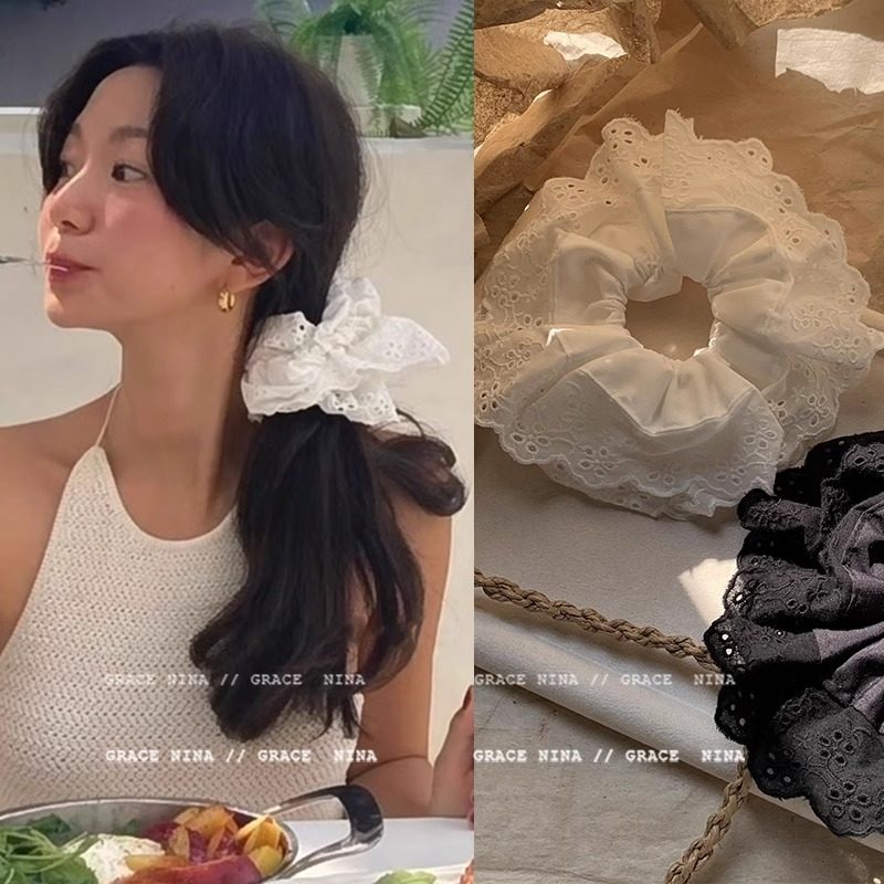 森系纯白色蕾丝大肠发圈肥肠头绳