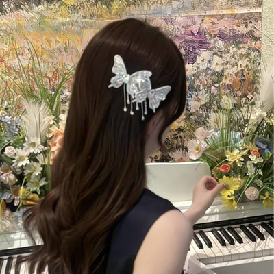 精致高级感侧边闪钻蝴蝶流苏发夹