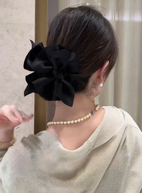 饱满后脑勺黑色蝴蝶结抓夹发饰2025新款低丸子头高级感发夹头饰女