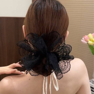 黑色蕾丝扎低丸子头大肠发圈头花韩系2025新款高级感扎头发头绳女