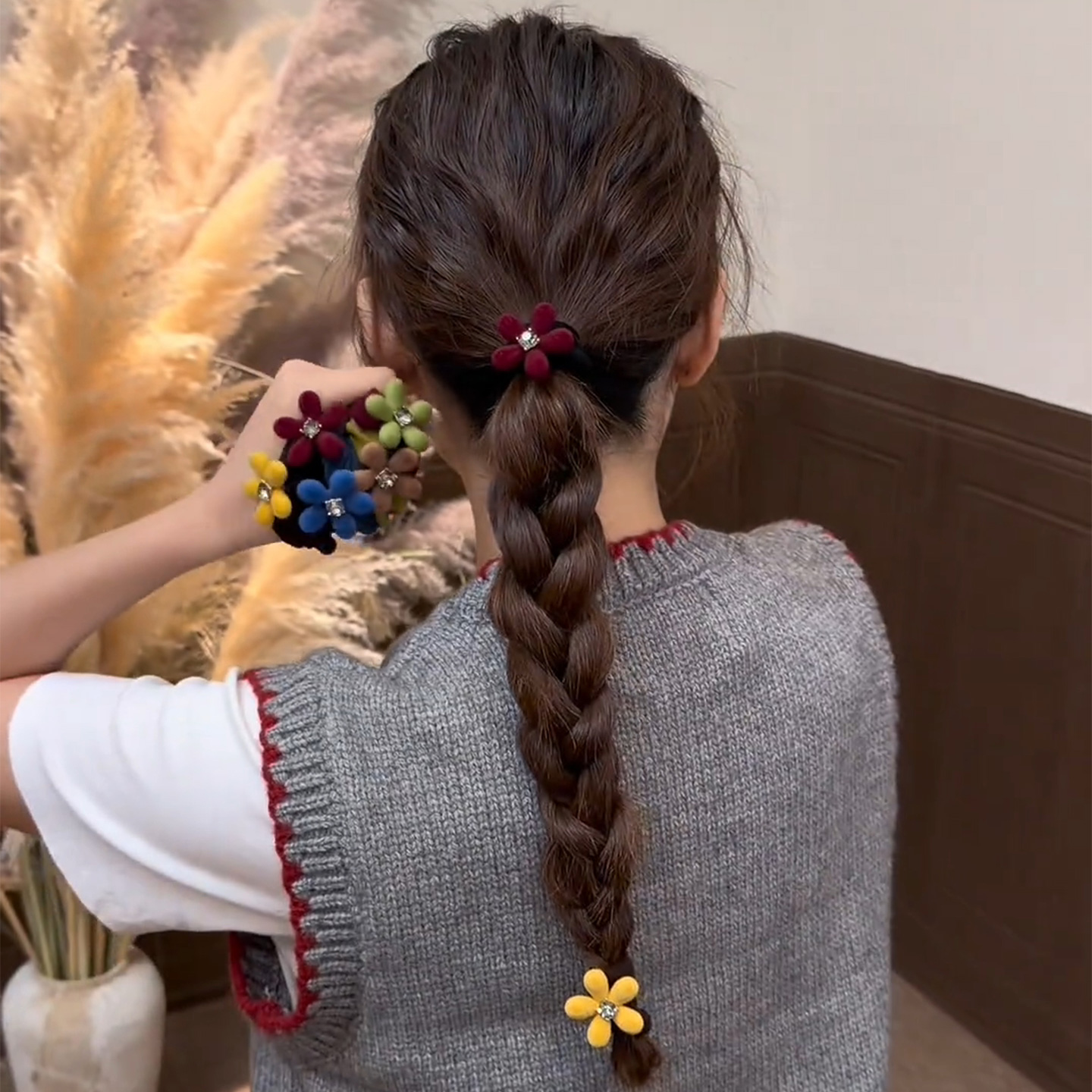 秋冬植绒花朵面膜发圈扎头发头绳