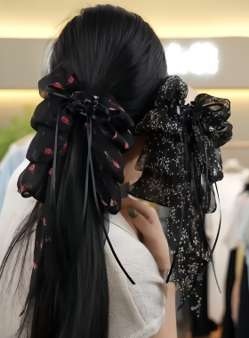 2026新款夏季碎花飘带蝴蝶结抓夹