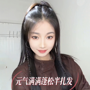 秋冬蓬松喷泉半扎发高马尾羽毛抓夹头饰女2025新款后脑勺鲨鱼发夹