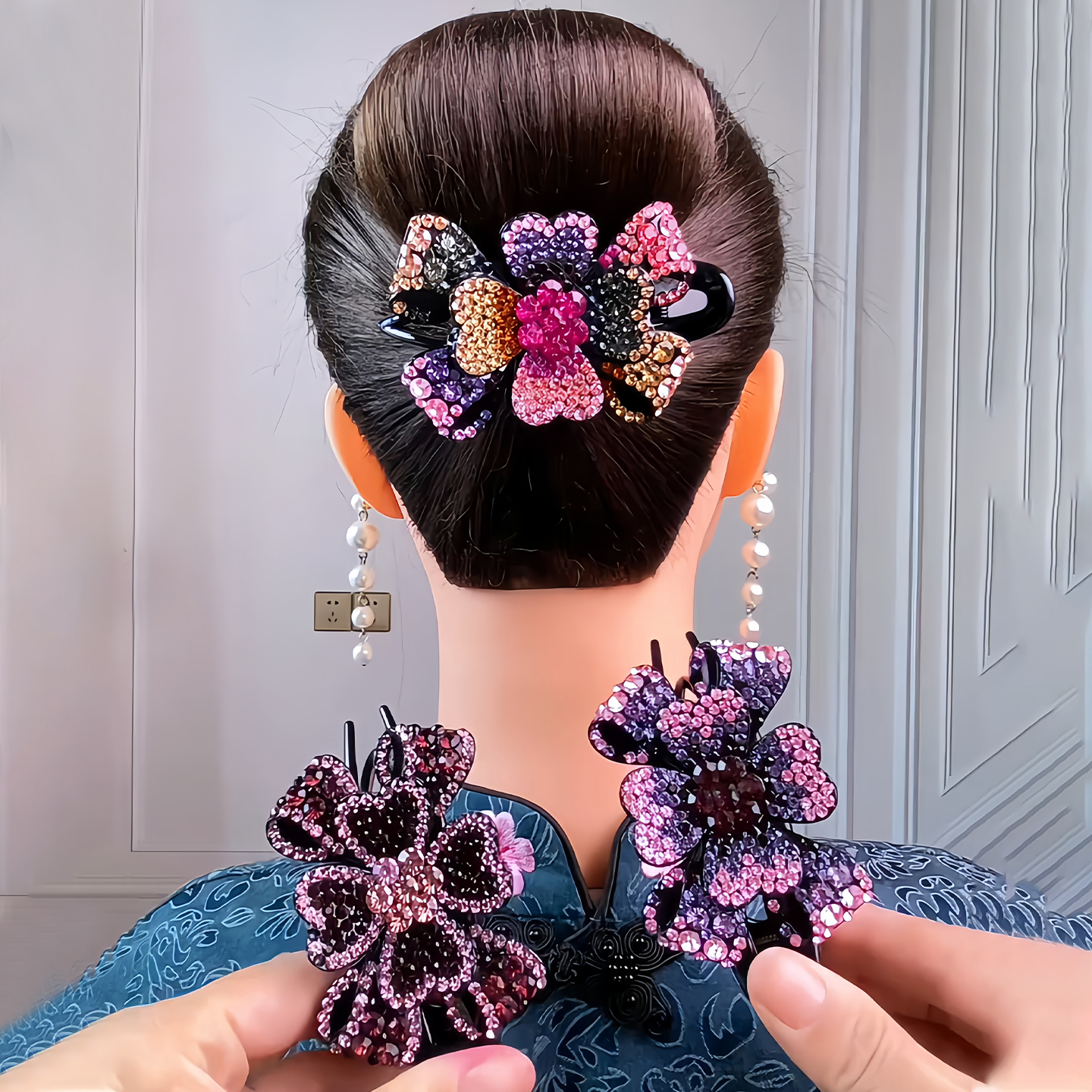 蝴蝶结花朵盘发鸭嘴夹子头饰抓夹女高级感2025新款后脑勺头发发夹
