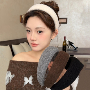 饱满圆头高颅顶海绵宽边毛绒发箍2025新款 秋冬头箍压发卡头饰女款