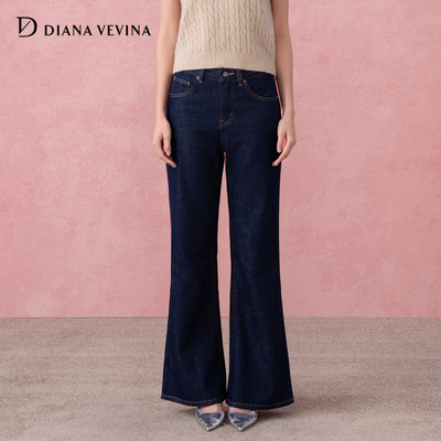 DIANAVEVINA2025秋冬新品深蓝高腰显瘦牛仔喇叭裤女复古百搭修身