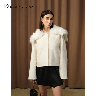 VEVINA冬新款 DIANA 羊毛羊驼可拆卸大翻领双面呢毛呢外套