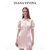 DIANA 23SS 优雅修身 VEVINA粉色醋酸面料连衣裙夏高级感泡泡袖 法式