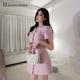 连衣裙女短袖 DIANAVEVINA秋季 新款 粉色圆领小香风显瘦收腰裙