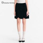 DIANAVEVINA2026春季 新款 黑色雪纺荷叶边抽褶高腰女蛋糕半身短裙