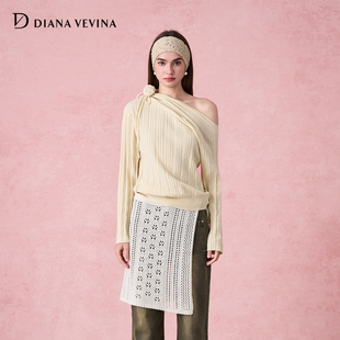 【黄圣依 沈羽洁同款】DIANAVEVINA秋冬新款斜肩羊毛衣女针织衫