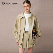 DIANA 皮衣复古翻领设计外套百褶短裙套装 VEVINA秋季 新款