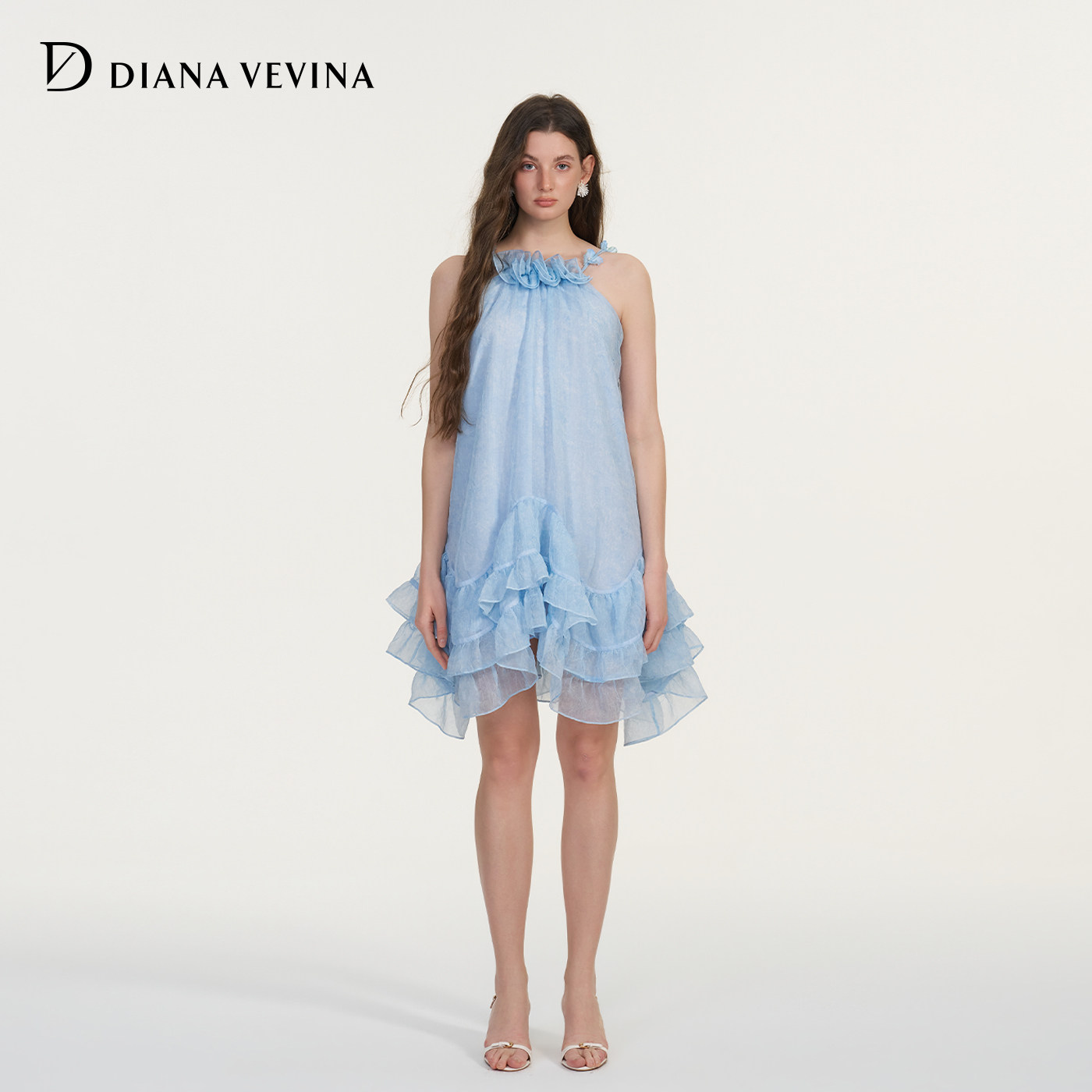 【马凡舒同款】DIANAVEVINA2026夏新款度假花朵A字挂脖吊带连衣裙
