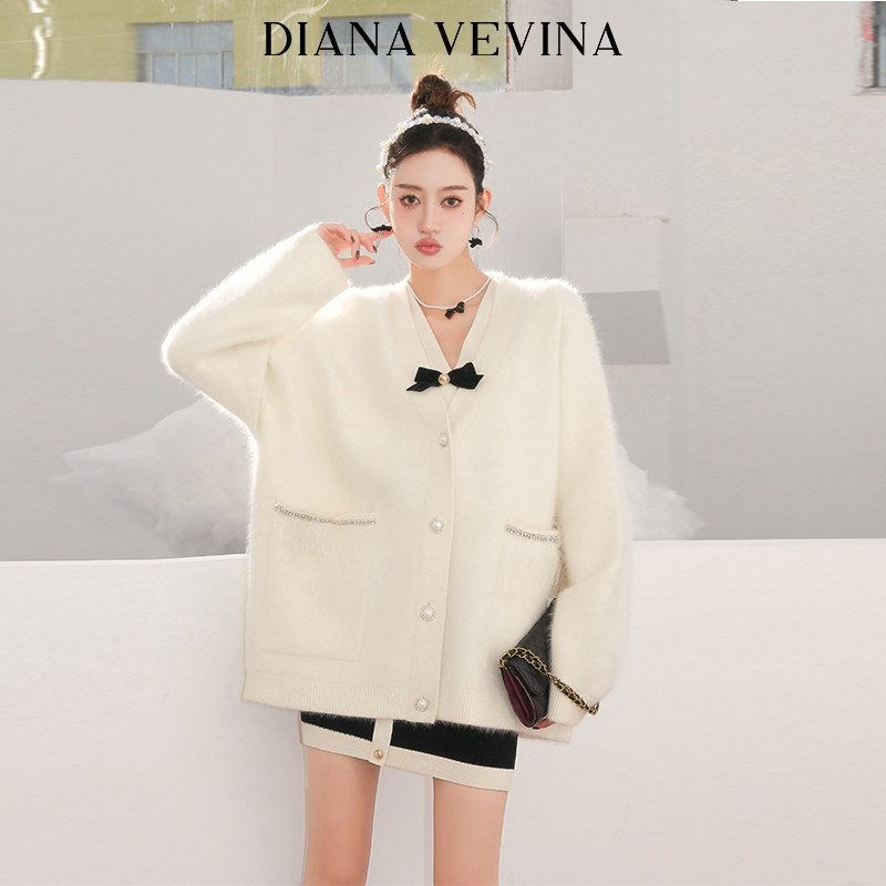 DIANAVEVINA浣熊毛羽绒毛衣开衫图片