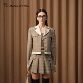 VEVINA复古格纹外套背心百褶裙套装 俏皮秋冬时尚 新款 DIANA 套装