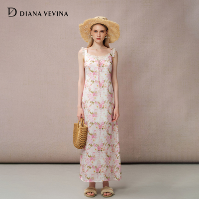 DIANAVEVINA2025夏季新款吊带连衣裙女修身显瘦沙滩裙印花长裙