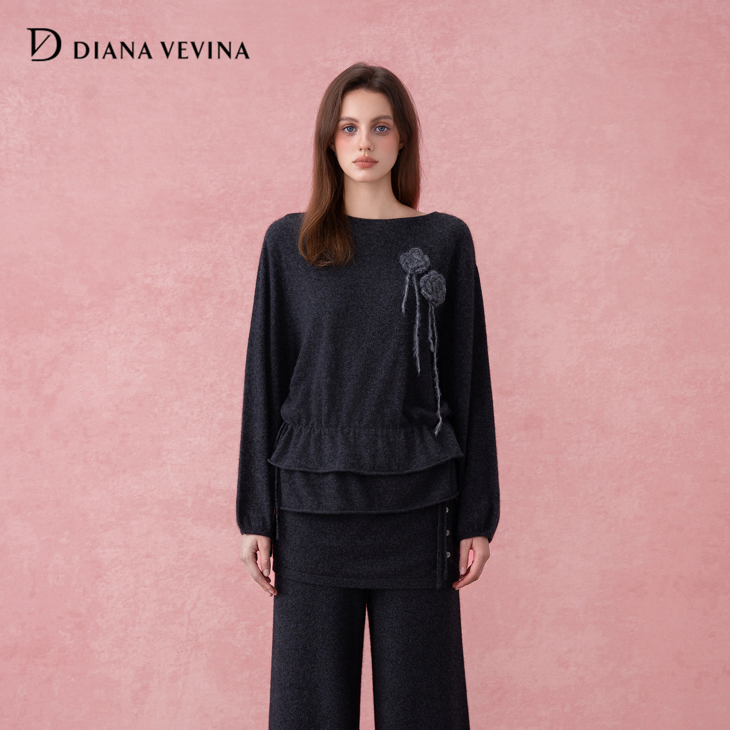 DIANAVEVINA秋冬新款立体花朵毛针织衫女荷叶边宽松落肩毛衣,女装/女士精品,毛针织衫,淘宝优惠券,粉丝福利购,淘宝优惠卷