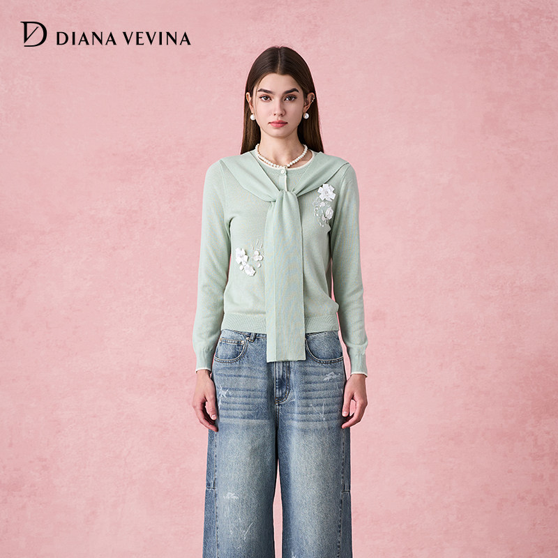 【叶青 刘雨璠同款】DIANAVEVINA秋冬新款系带披肩毛衣针织开衫女