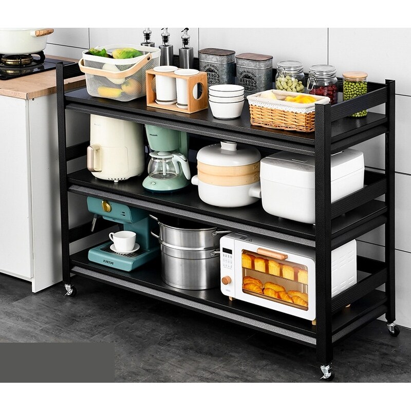 厨房置物架落地多层带滑轮收纳架锅具储物架烤箱微波炉架子置物架