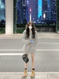 潮牌美式复古连帽卫衣灰色百搭宽松纯棉春秋薄款下衣失踪女