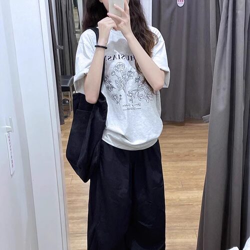 盐系设计感小众灰色短袖t恤女