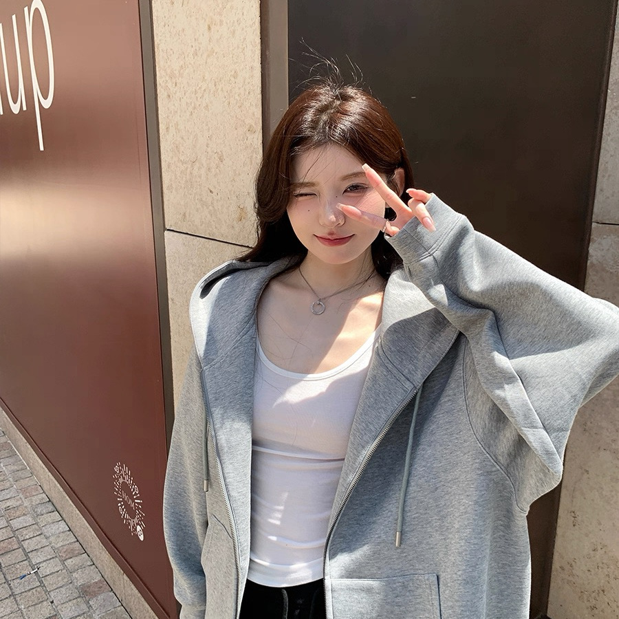韩系小个子穿搭开衫拉链外套女