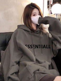 潮牌100%纯棉连帽卫衣重磅深灰加绒加厚长袖 宽松女薄 外套秋冬新款