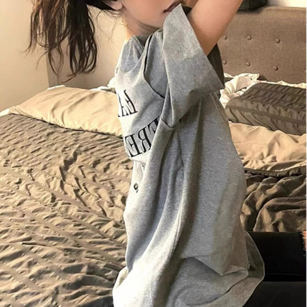 重磅纯棉灰色短袖t恤女小个子夏季2025新款美式欧货宽松显瘦上衣